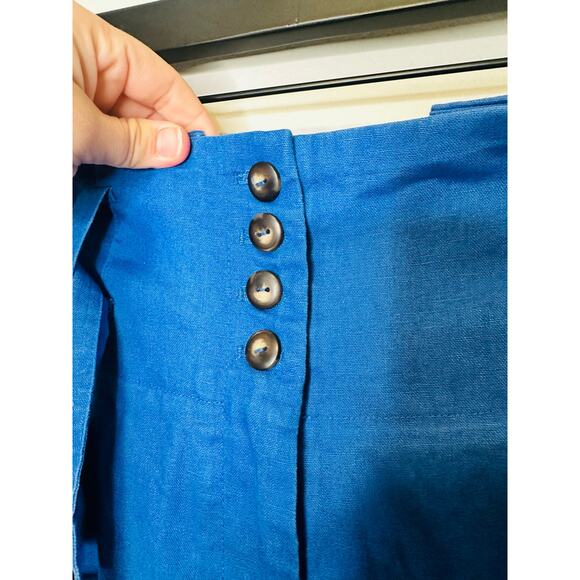 EUDON CHOI COLLECTIVE Blue Linen Blend Wide Leg Button Front Pants Size 2 - Picture 13 of 16